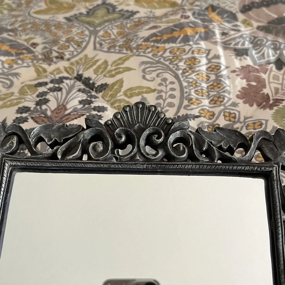 Cool Gunmetal Gray Floral Wall Mirror Set